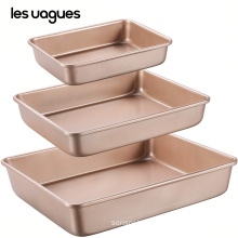 Les vagues BAKING Deep Baking Pans Sets Nonstick,Baking Sheets for Oven,Bakeware Rectangular Cake Pan Set,3 Piece,Gold